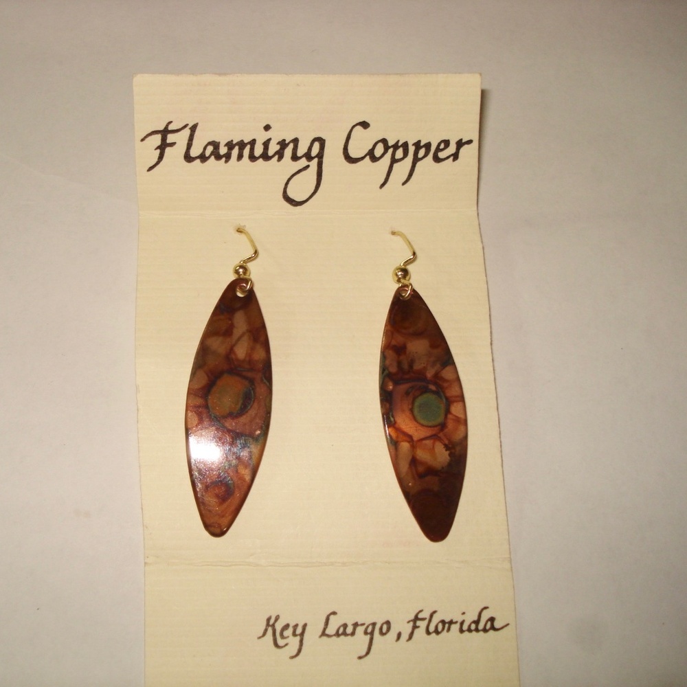 Flaming Genuine Copper Earrings Key Largo, Fl.